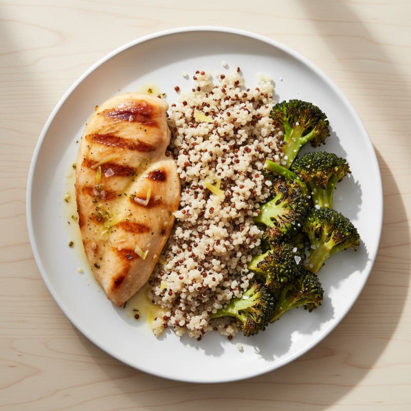 Grilled Chicken Breast with Quinoa and Roasted Broccoli