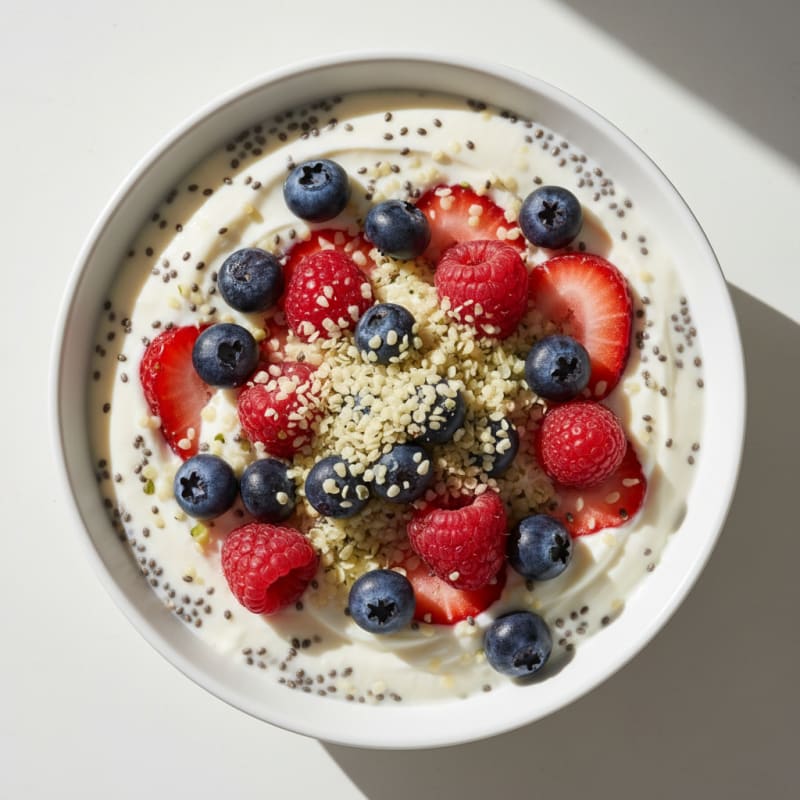 High-Protein Yogurt Parfait with Mixed Berries and Chia Seeds