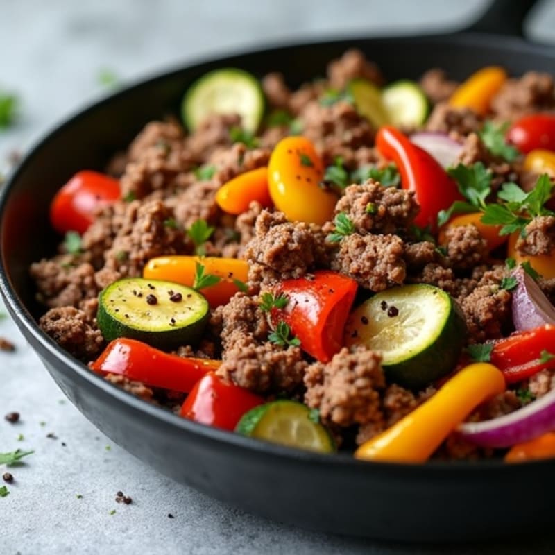 Herb-Seasoned Lean Ground Beef Skillet with Roasted Vegetables