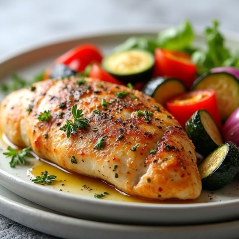 Herb-Roasted Chicken Breast with Rainbow Mediterranean Vegetables