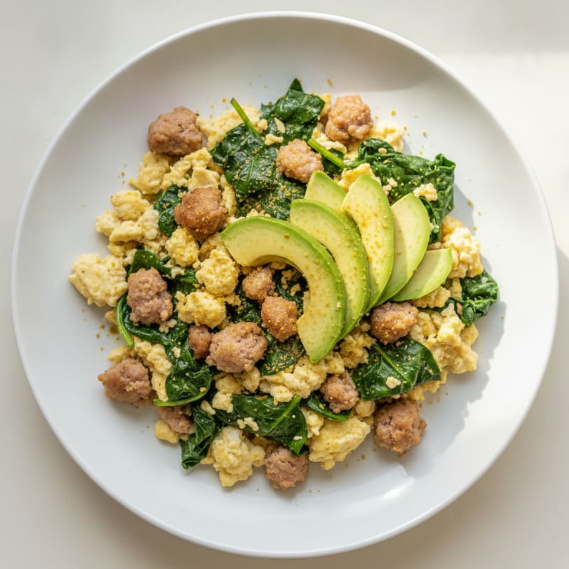 Egg White and Turkey Sausage Scramble with Spinach