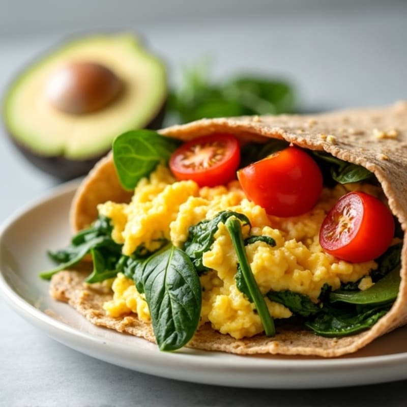 Egg White and Spinach Scramble with Cottage Cheese and Cherry Tomatoes