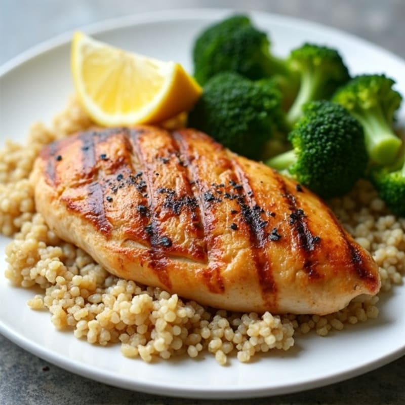 Grilled Chicken Breast with Steamed Broccoli and Quinoa