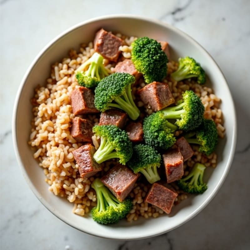 Beef and Crispy Broccoli Stir-Fry with Brown Rice