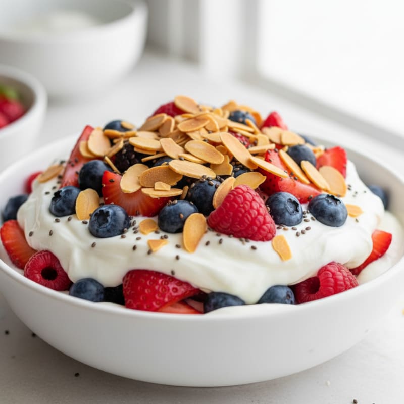 Creamy Greek Yogurt Protein Parfait with Mixed Berries and Almonds