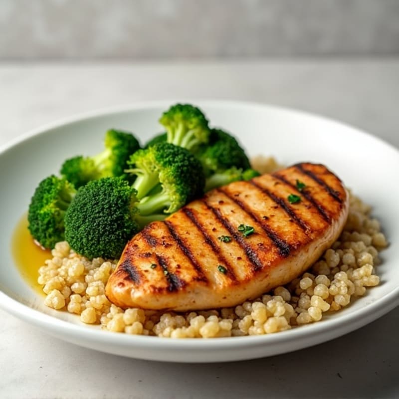 Grilled Chicken Breast with Quinoa and Steamed Broccoli