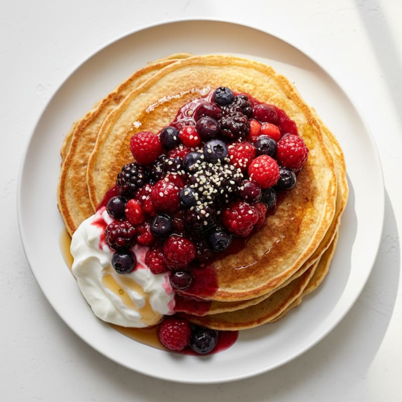Fluffy Buttermilk Pancakes with Berry Compote