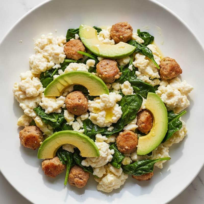 Egg White and Turkey Sausage Scramble with Spinach