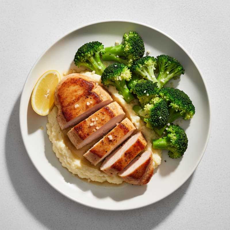 Seared Turkey Filet with Steamed Broccoli and Cauliflower Mash