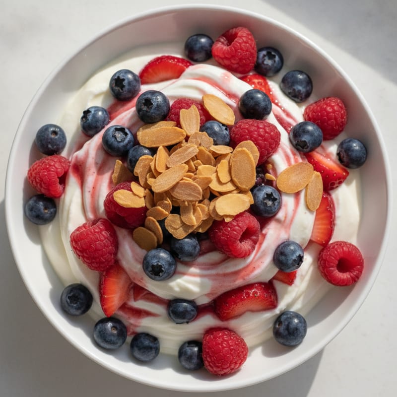 Greek Yogurt Protein Parfait with Mixed Berries and Almonds
