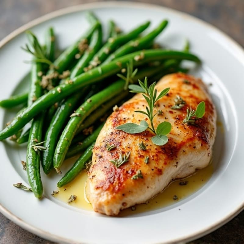 Herb-Roasted Chicken Breast with Sautéed Green Beans