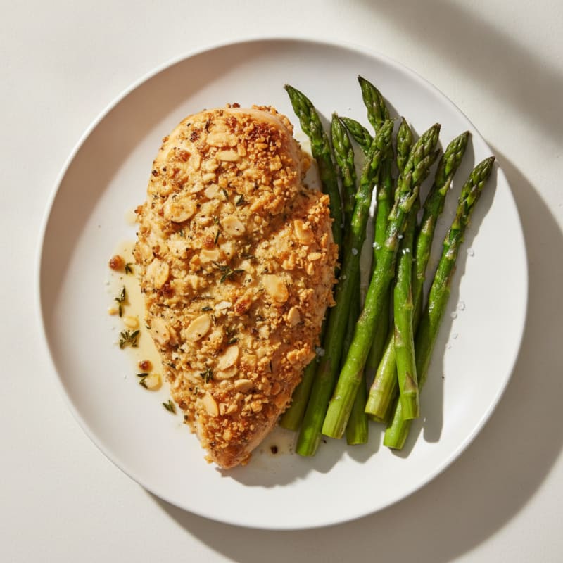 Baked Herb-Crusted Chicken with Asparagus