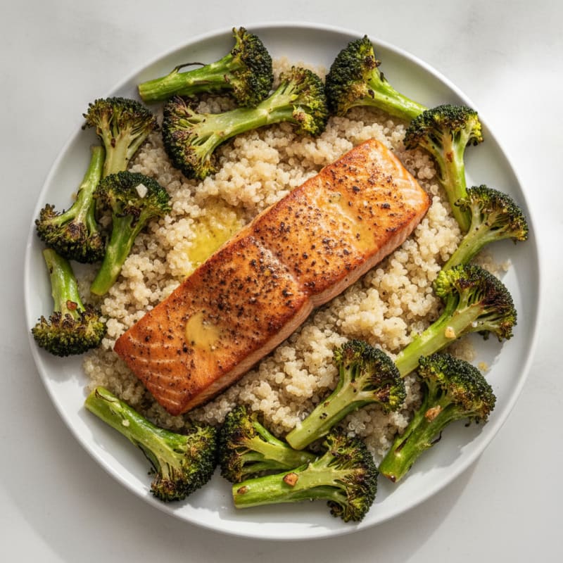Seared Salmon with Roasted Broccoli and Quinoa