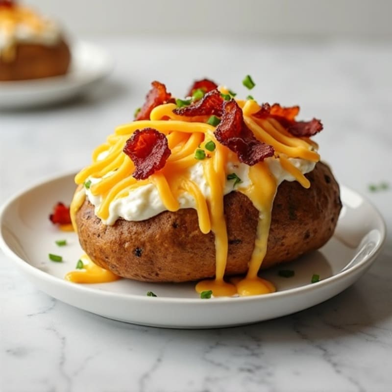 Twice-Baked Potato with Crispy Lean Bacon and Creamy Cheesy Filling