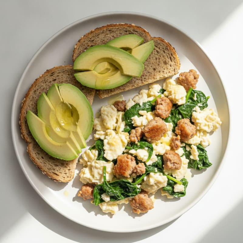 Egg White Scramble with Turkey Sausage and Spinach