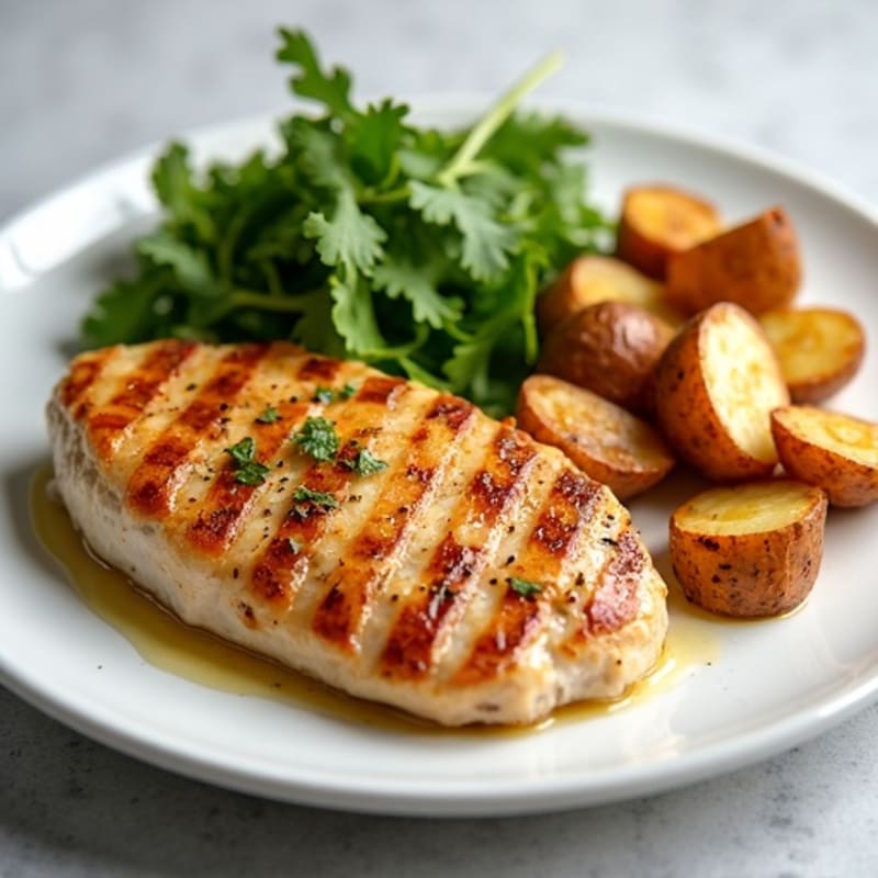 Seared Chicken Breast with Roasted Potatoes and Mixed Greens