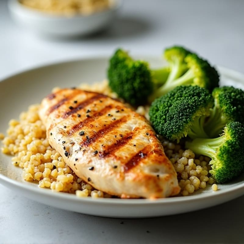 Grilled Chicken Breast with Quinoa and Roasted Broccoli