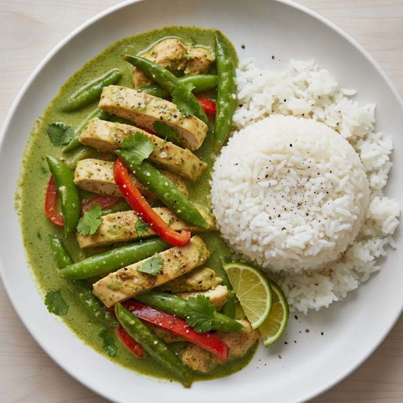 Green Curry Chicken with Coconut Rice
