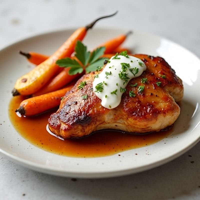 Maple-Tamari Glazed Chicken Thighs with Creamy Ricotta and Roasted Root Vegetables