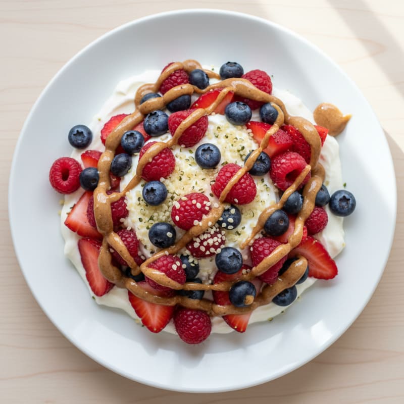 Greek Yogurt Protein Parfait with Mixed Berries and Almond Butter