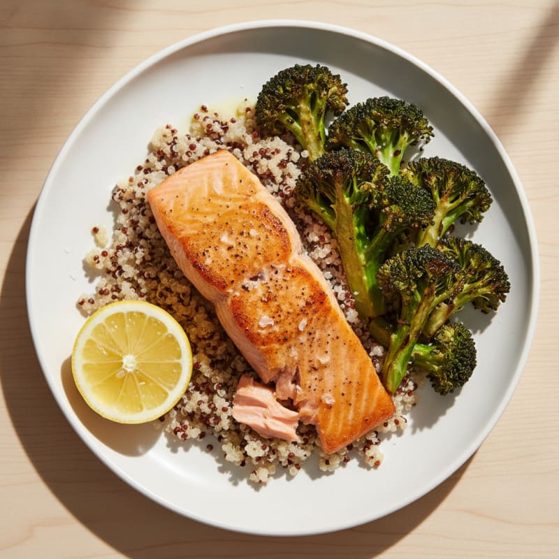 Seared Salmon with Roasted Broccoli and Quinoa