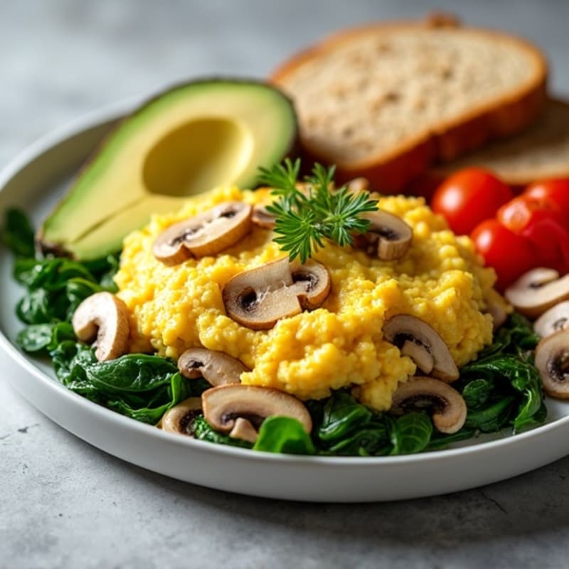 Egg White and Turkey Spinach Scramble with Sautéed Mushrooms
