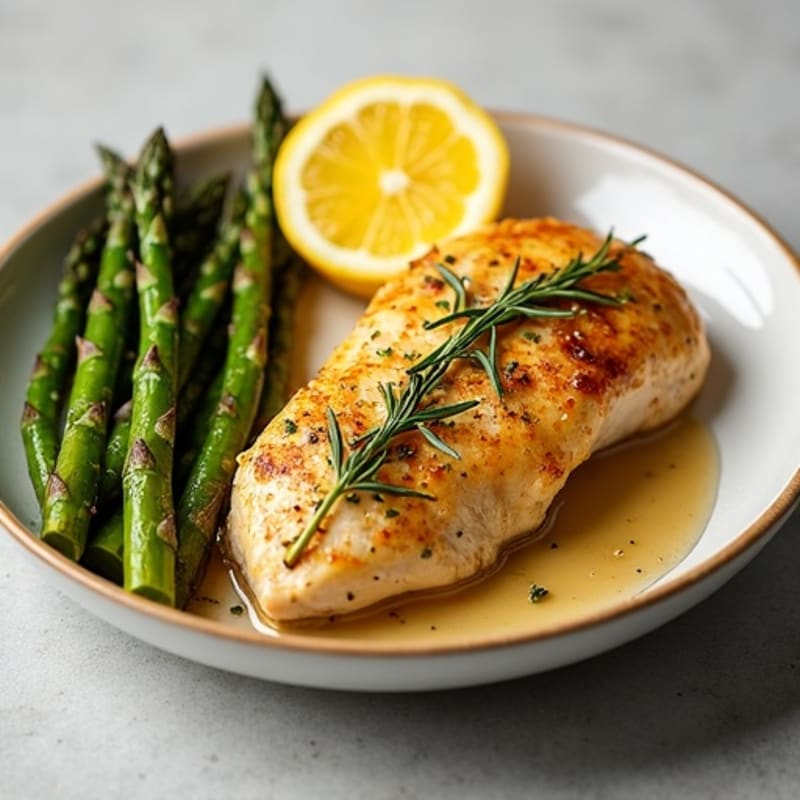 Crispy Lemon-Herb Roasted Chicken with Roasted Asparagus