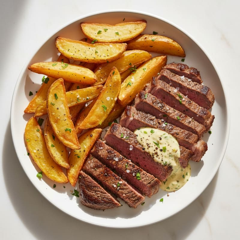 Pan-Seared Steak Frites with Garlic Aioli
