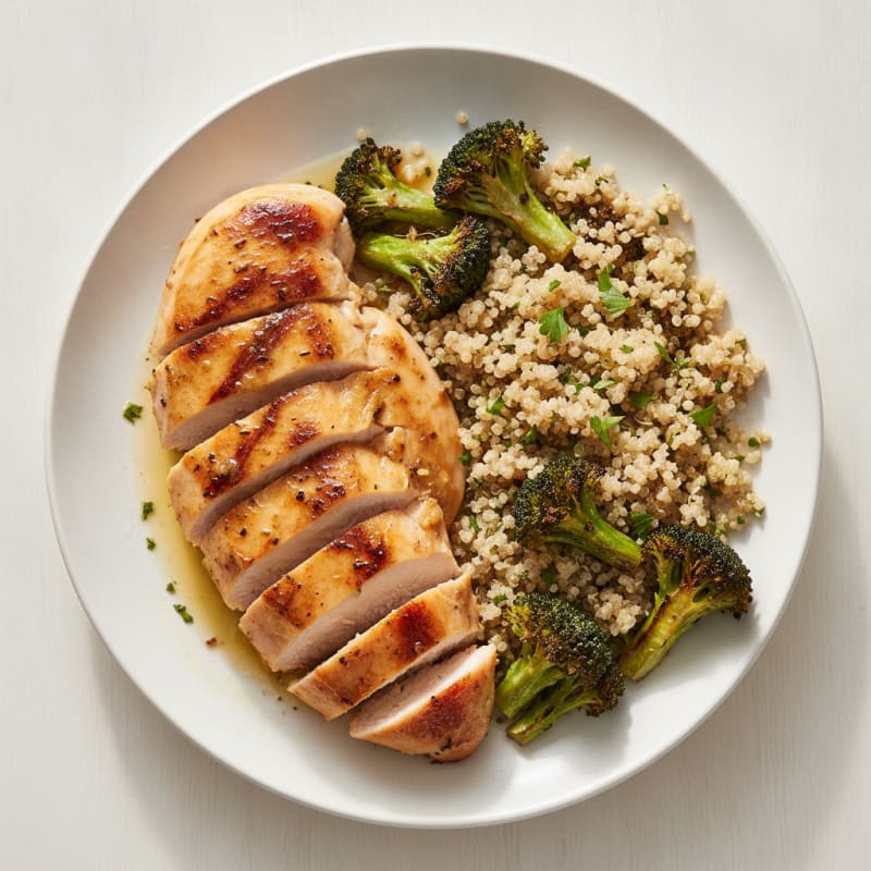 Grilled Chicken Breast with Roasted Broccoli and Quinoa