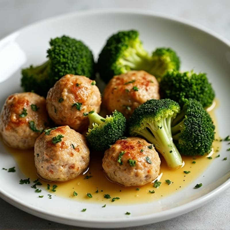Sheet Pan Garlic-Herb Turkey Meatballs with Roasted Broccoli