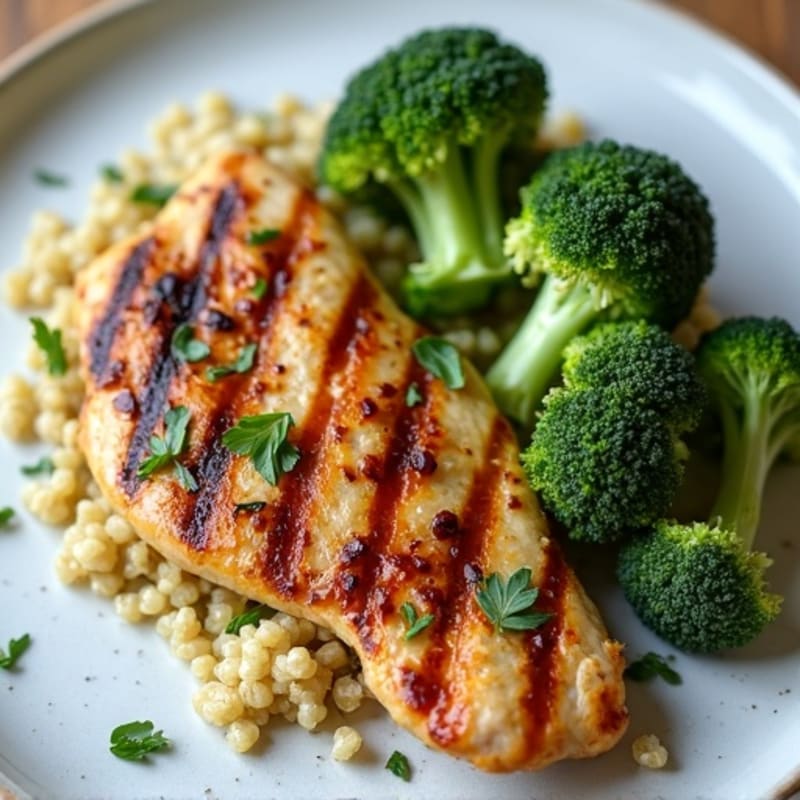 Grilled Chicken Breast with Roasted Broccoli and Quinoa
