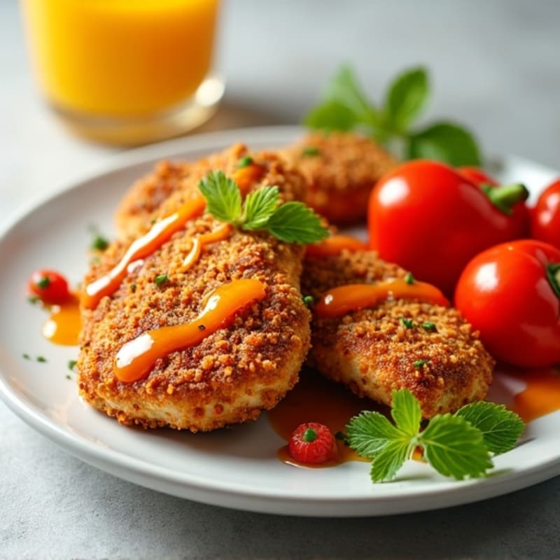 Crispy Baked Sweet and Sour Chicken with Roasted Bell Peppers