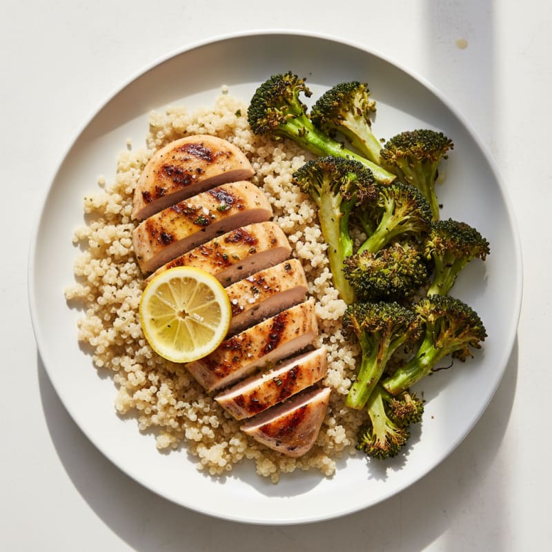 Grilled Chicken Breast with Quinoa and Roasted Broccoli