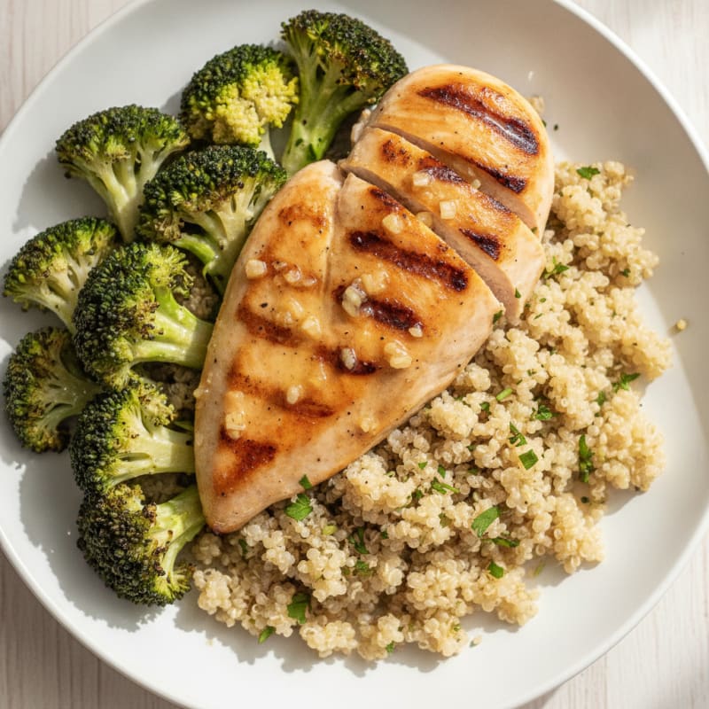 Grilled Chicken Breast with Roasted Broccoli and Quinoa