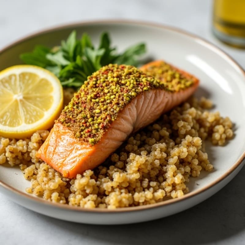 Crispy Pistachio-Crusted Salmon with Zesty Lemon Quinoa