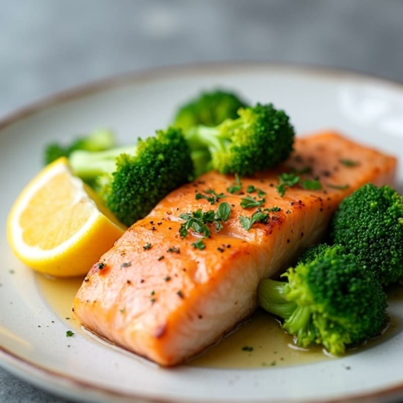 Seared Salmon with Steamed Broccoli and Lemon