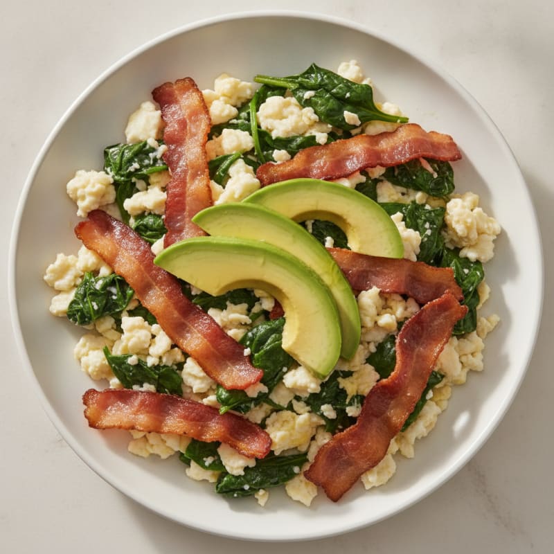 Egg White Spinach Scramble with Turkey Bacon