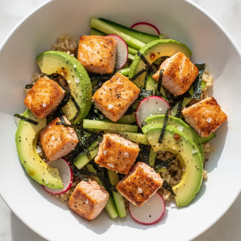 Salmon Sushi Rice Bowl with Avocado