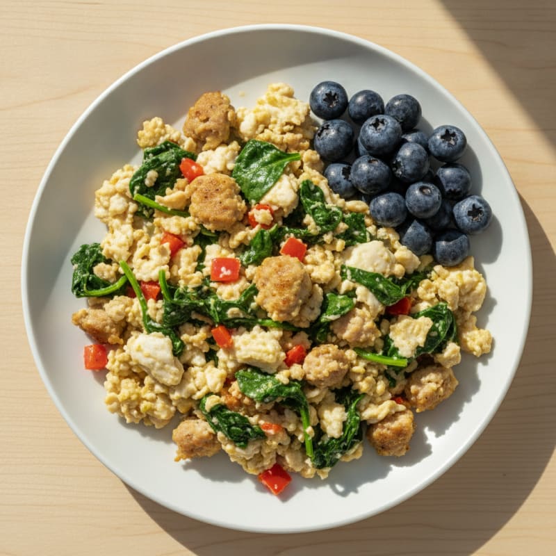 Egg White Scramble with Spinach and Turkey Sausage