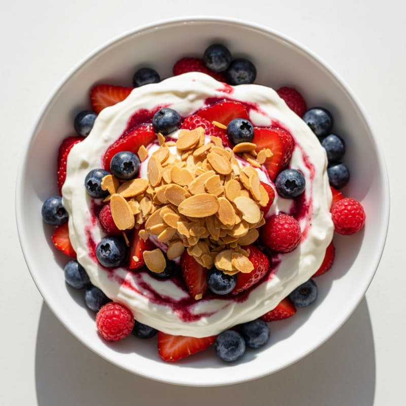 Greek Yogurt Protein Parfait with Mixed Berries and Almonds
