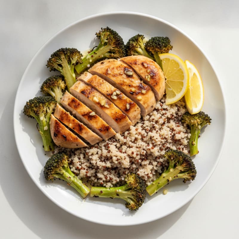Grilled Chicken Breast with Quinoa and Roasted Broccoli