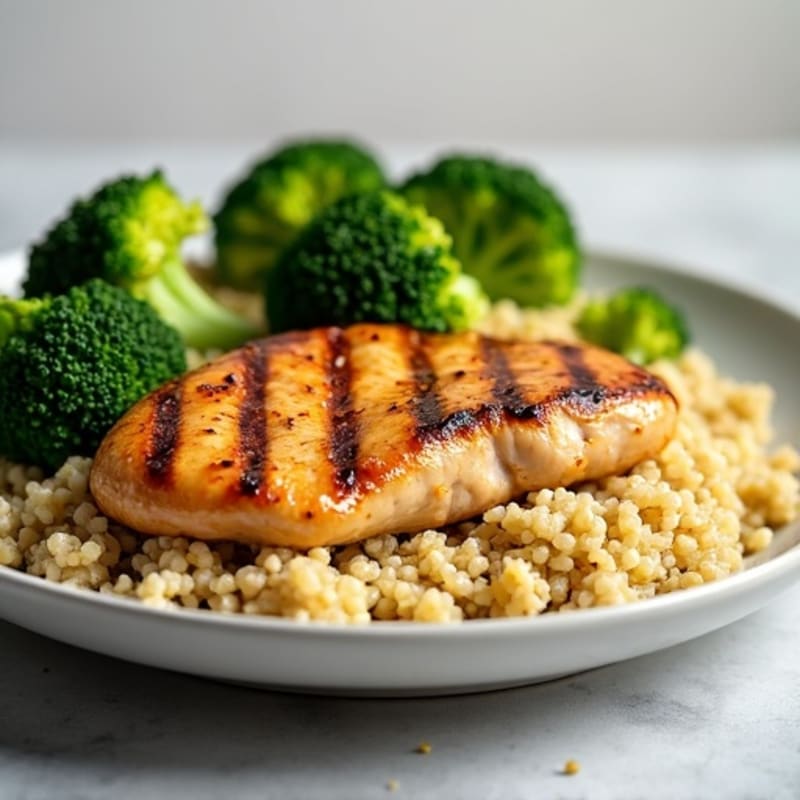 Grilled Chicken Breast with Quinoa and Roasted Broccoli