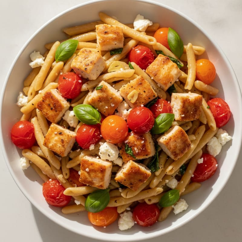 Chickpea Pasta with Burst Tomatoes and Feta