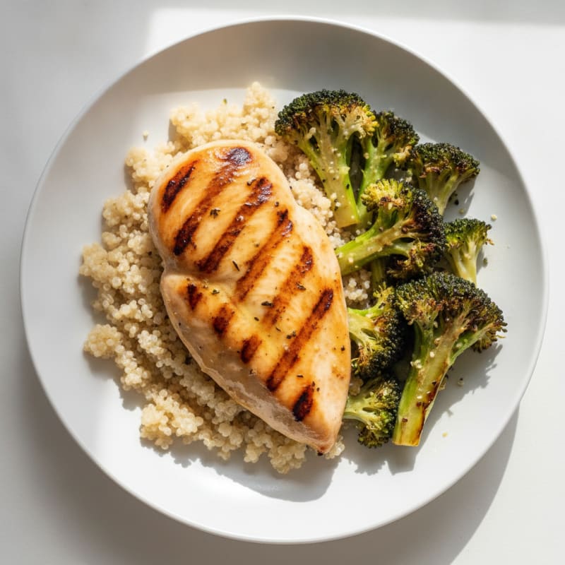Grilled Chicken Breast with Quinoa and Roasted Broccoli