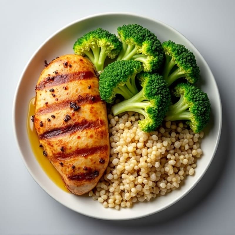 Grilled Chicken Breast with Quinoa and Steamed Broccoli