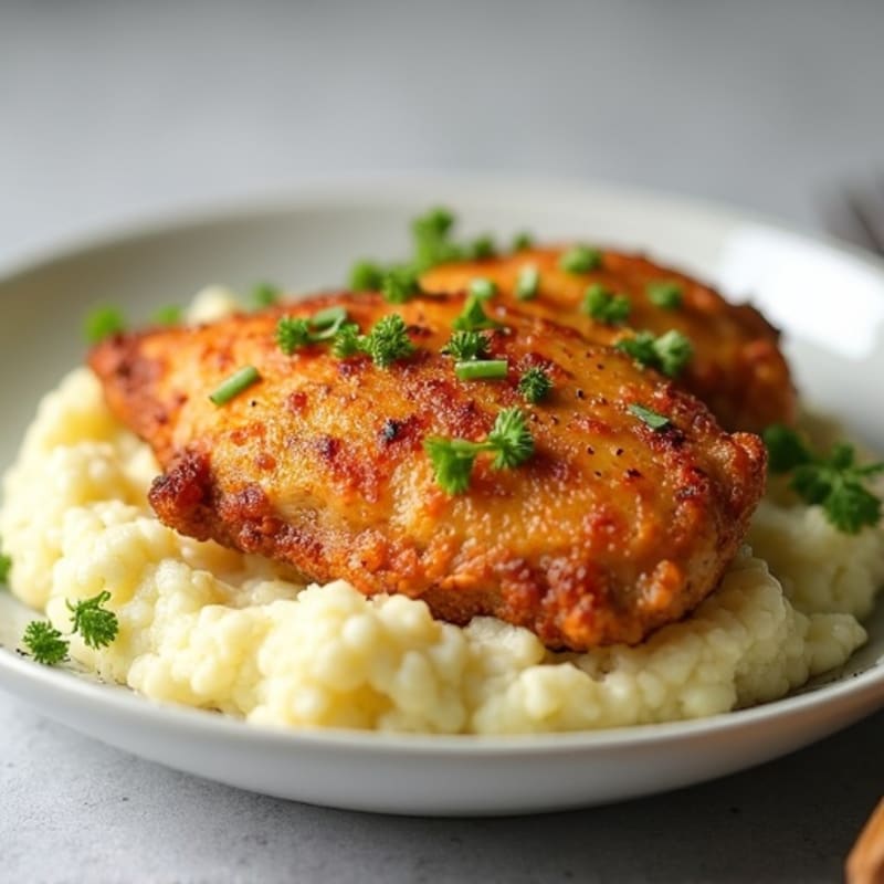 Crispy Oven-Baked Chicken with Creamy Garlic Mashed Cauliflower