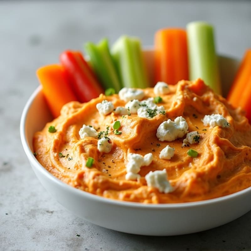 Creamy Buffalo Chicken Dip with Fresh Vegetable Sticks