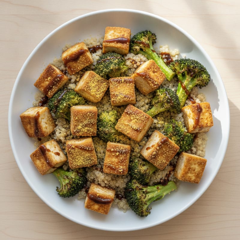 Crispy Tofu and Quinoa Power Bowl with Roasted Broccoli