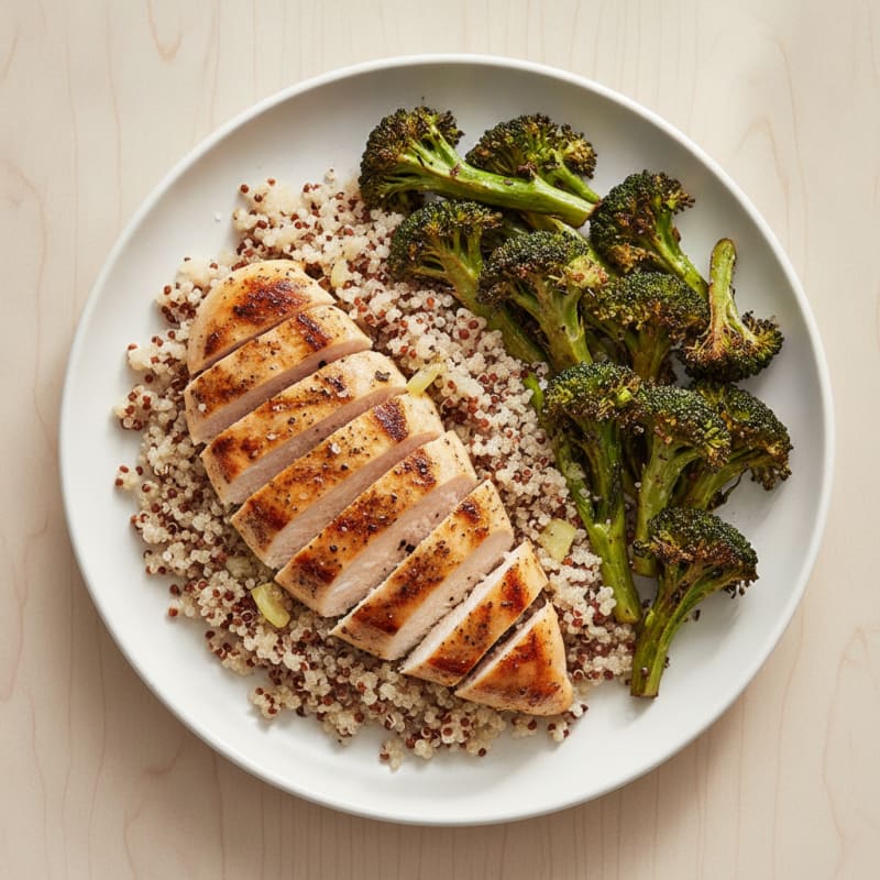 Grilled Chicken Breast with Quinoa and Roasted Broccoli