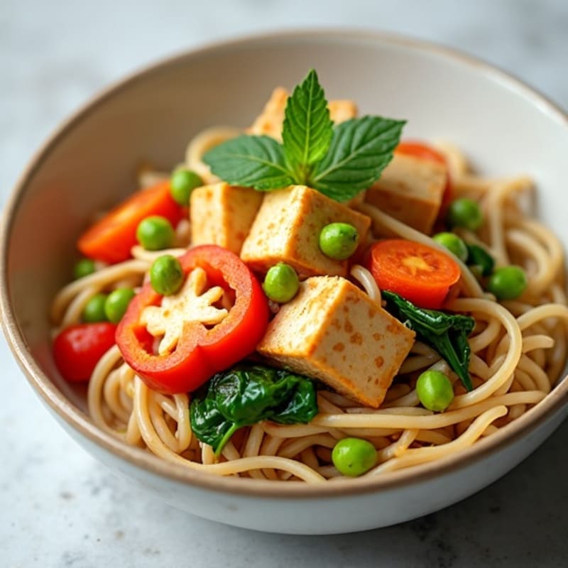 Creamy Peanut Tofu Noodles with Fresh Vegetables